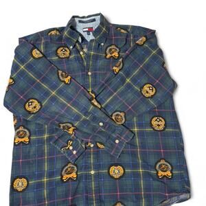 Tommy Hilfiger Plaid Button Up Shirt Tourney Club Golf Club Logos Size Medium